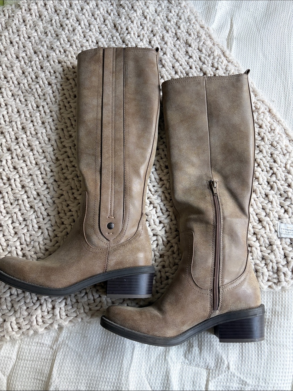 Calvin Klein Taupe Riding Knee-High Boots